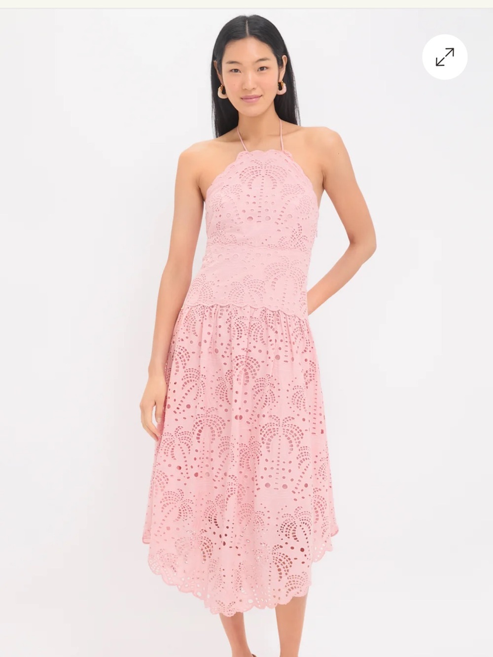 NWT Farm Rio Palm Tree Eyelet Blush Pink Sleeveless Halter Midi Dress S